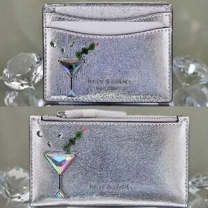 BUNDLE 🍸 Kate Spade Card Case & Wallet Silver Multi Martini Shaken Not Stirred